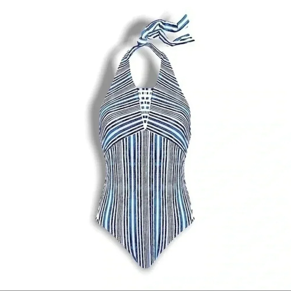 NWT Tart Collections Alana One-piece Tie Halter Top Cut-out Stripe Swimsuit S​